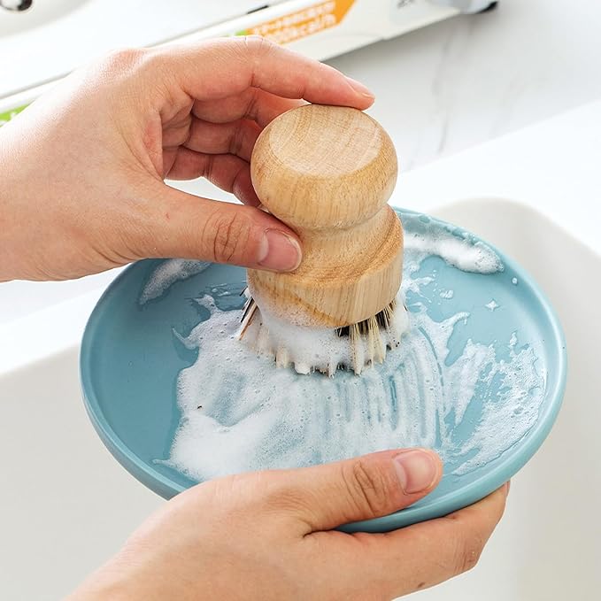 Natural Wooden Dish Brush，Kitchen Bamboo Scrub Brush for Dishes，2 Pack (Style-A, Large)