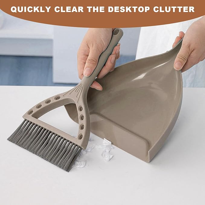 BSMstone Mini Broom and Dustpan Set Small Dust pan and Brush Set Perfect for Desk Office Camping Dorm RV Essentials (Khaki)