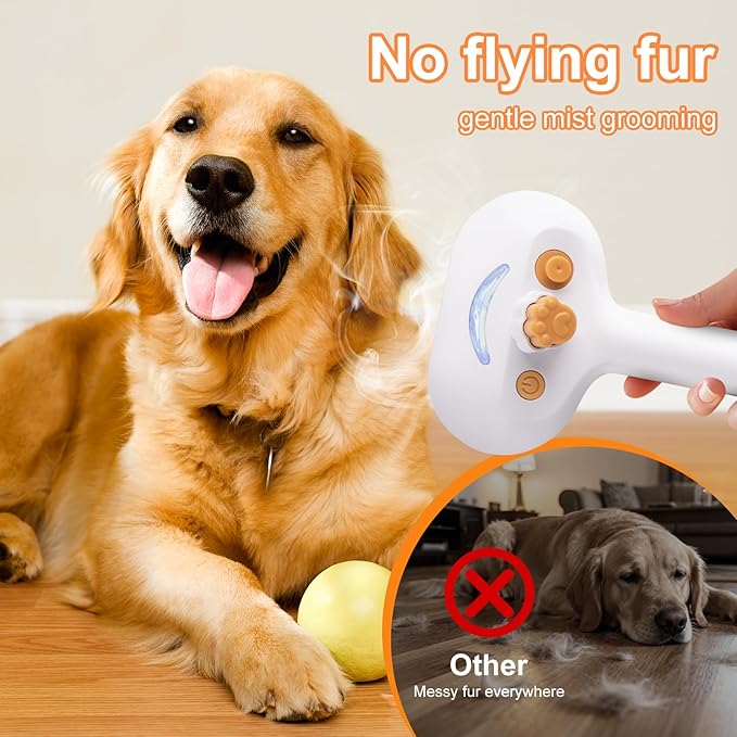 Pet Steam Brush Dog Cat 2025 New Grooming Comb for Shedding, Floating Hair, Smooth & Detangling, Gentle Cool Mist Softens Hair Reduces Static Helps Pets Who Dislike Bathing,Includes Waterless Shampoo