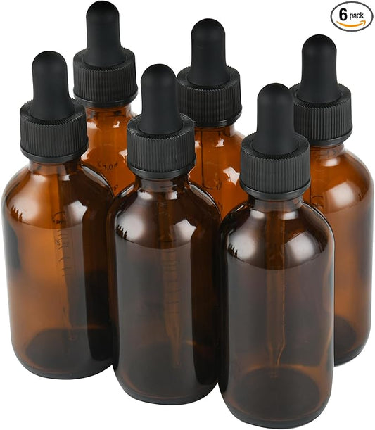 6 Pcs, 2oz Amber Glass Eye Dropper Bottle, Tincture Bottles with Leak-Proof Design, Stronger Suction, for All Kinds of Mixed Liquids