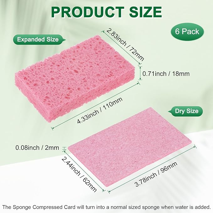 M METERXITY 6-Pack Kitchen Sponges, Condense Eco Cellulose Non-Scratch Scrub Heavy Sponge for Kitchen/Household/Bathroom, Clean Tough Messes Dish Scrubber [Pink]