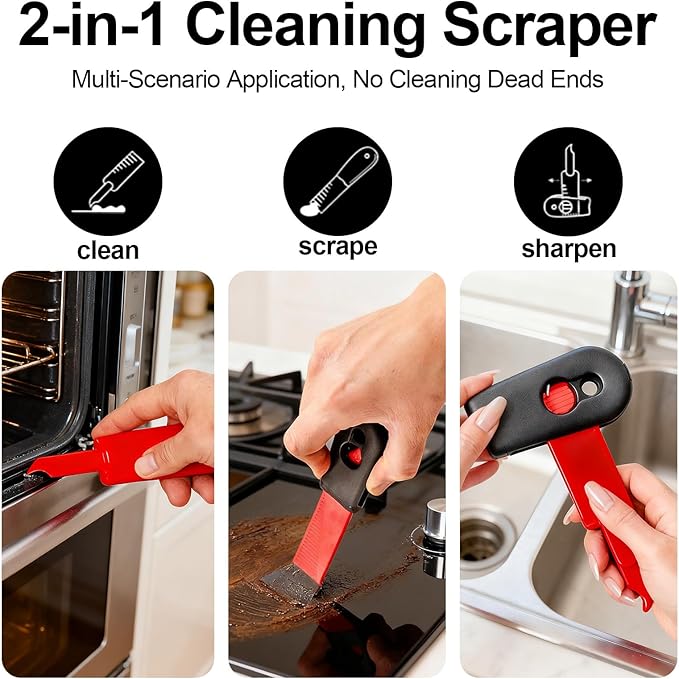 Kitchen Deep Cleaning Tool Kit, 2-Cut Cleaner with Dual Colors - Colored Handle for Stove/Grout/Desktop Crimps, Perfect for Kitchen and Home deep Cleaning