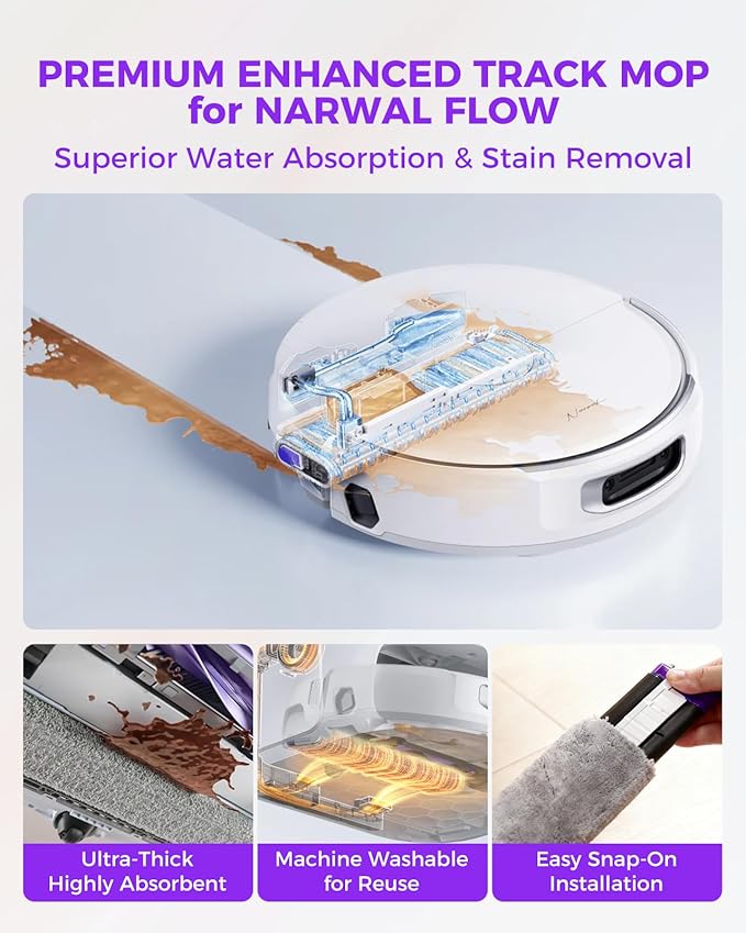 Yivy 22pcs Accessory Kit for Narwal Flow Robot Vacuum Cleaner, Replacement Set Compatible with Narwal Flow: 3 Track Mop Pads,1 Main Brush, 8 Side Brushes, 4 HEPA Filters, 6 Dust Bags,1 Cleaning Brush