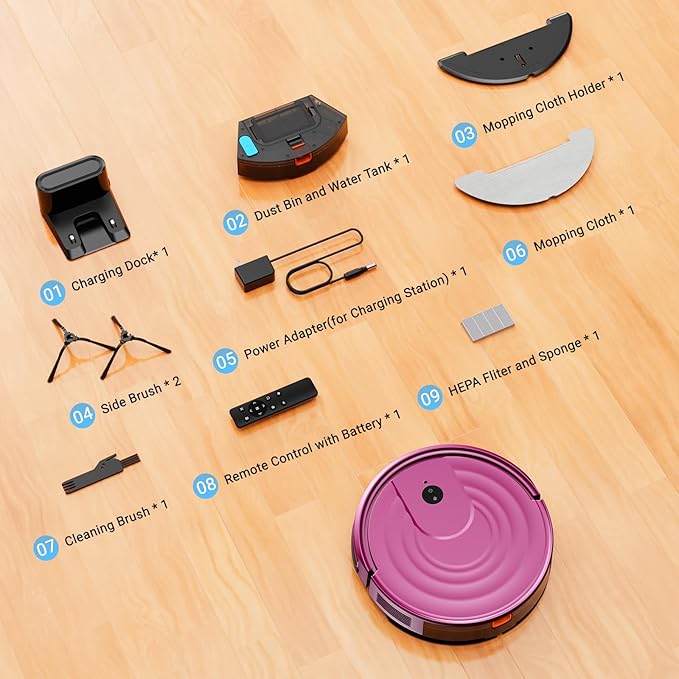 MBYULO Robot Vacuum and Mop Combo 5000Pa 650mL 2 in 1 Mopping Robot Vacuum Cleaner Schedule WiFi/Alexa/App Smart Self-Charging Robotic Vacuum Ultra-Slim