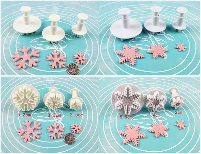 ilauke 6PCS Snowflake Cookie Cutters Decorating Fondant Embossing Tool Christmas Cookie Cutters Snowflake Plunger Cake Cutter