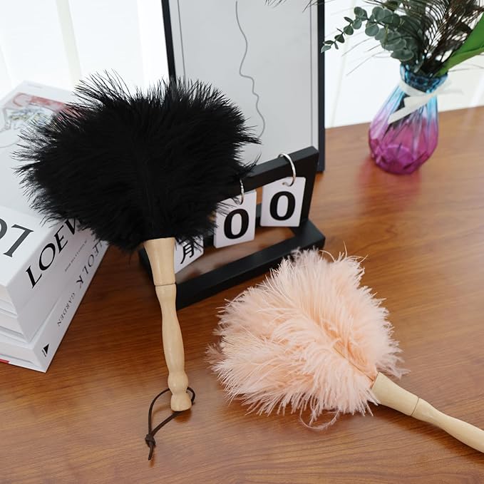 MehelloFeather Ostrich Feather Duster 12 Inch Handheld Duster Supplies, Wooden Handle Feather Duster for Cleaning Keyboard Home Car Office (Black)