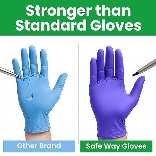 SafeWay Nitrile Gloves, 200 Ct, X-Large, Powder-Free, Latex-Free, All-Purpose, Professional Disposable Gloves with Textured Fingertips for Medical Use, Food Prep, Cleaning, Tattoo & More