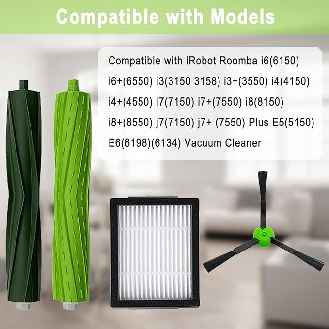 18 Pack Replacement Parts Accessories Compatible for iRobot Roomba i3 i3+ i7 i7+ i4 i6 i6+i8 i8+/Plus E5 E6 E7 J7 i5+j5+ I,E &J Series Vacuum Cleaner 2 Set of Roller Brush & 8 Filters & 8 Side Brushes