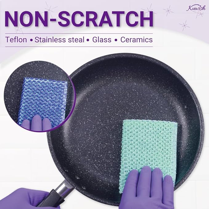 Kuwish Heavy Duty Non-Scratch Double Sided Soft Scrubber for Dish Scrubber for Dishes & Pots (3Pcs) - Best Replacement dishwashing Sponge - Try Our Alternative Dish Washing Korea Made