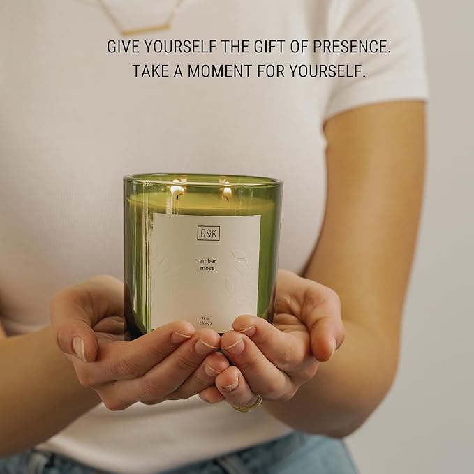 Craft & Kin 12oz Amber Moss Candle for Home | Premium Green Fall Scented Candles for Men | Made with Natural Soy | Gifts for Men and Women | Nature Collection