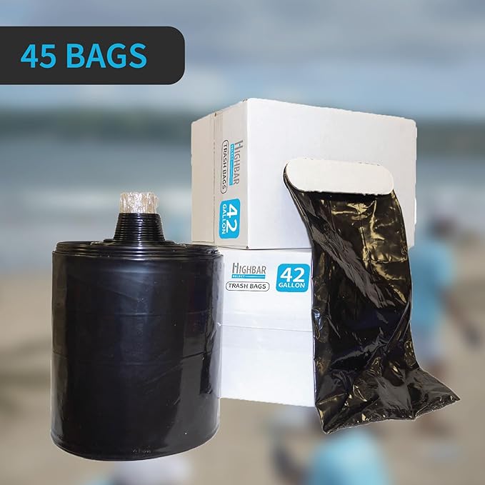 Heavy Duty Contractor Bags, 42 Gallon, 32.75" X 47" - 3 MIL Thick Large Black Industrial Garbage Trashbags (No Ears) for Construction and Commercial use (No Ties)