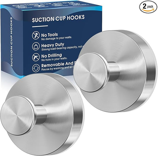 MOTAIPEAK Suction Cup Hooks for Shower,Removable Shower Towel Suction Hooks for Bathroom Wall,Kitchen,Glass,Mirror,Tile to Hang Robes,Loofah-Silver(2-Pack)