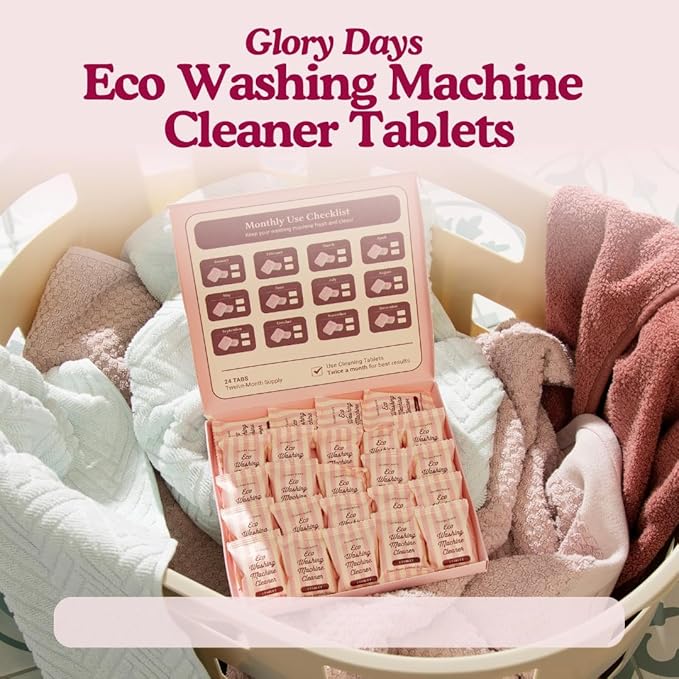 Washing Machine Cleaning Tablets – Non-Toxic, Eco-Friendly, Biodegradable Washer Cleaner Tablets for HE, Front Load & Top Load Machines – Odor Remover and Descaler Tabs(12-Month Supply)