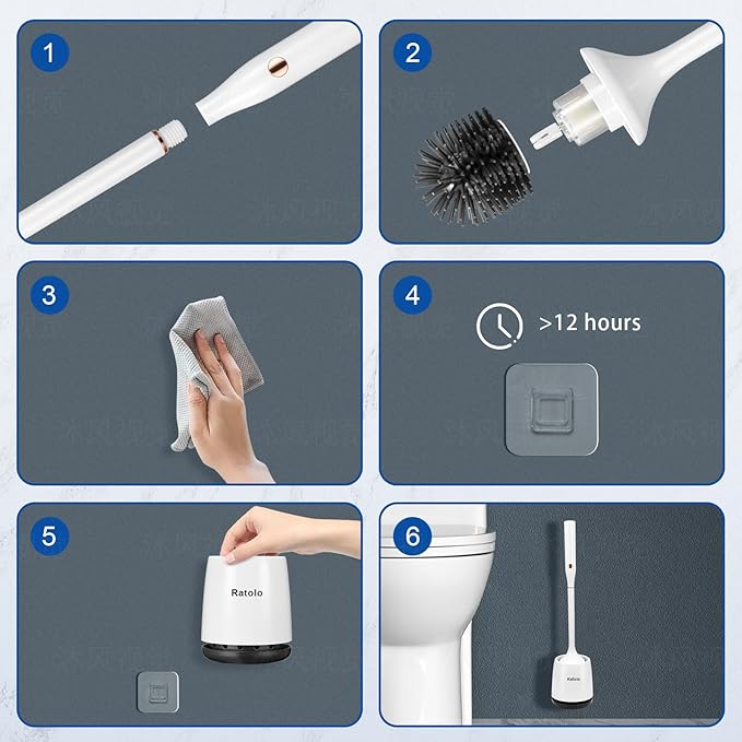 Electric Toilet Brush,Silicone Toilet Brush,Toilet Brush,Toilet Bowl Brush and Holder Set with Ventilated Holder，with 1 Crevice Cleaning Brushes