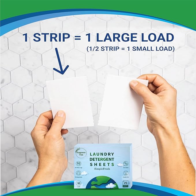 25 Laundry sheets (50 loads), fragrance free product - Laundry Detergent Sheets, Eco-Friendly, Plant-Based, Hypoallergenic, No Plastic Jug Kindly (Fragrance Free)