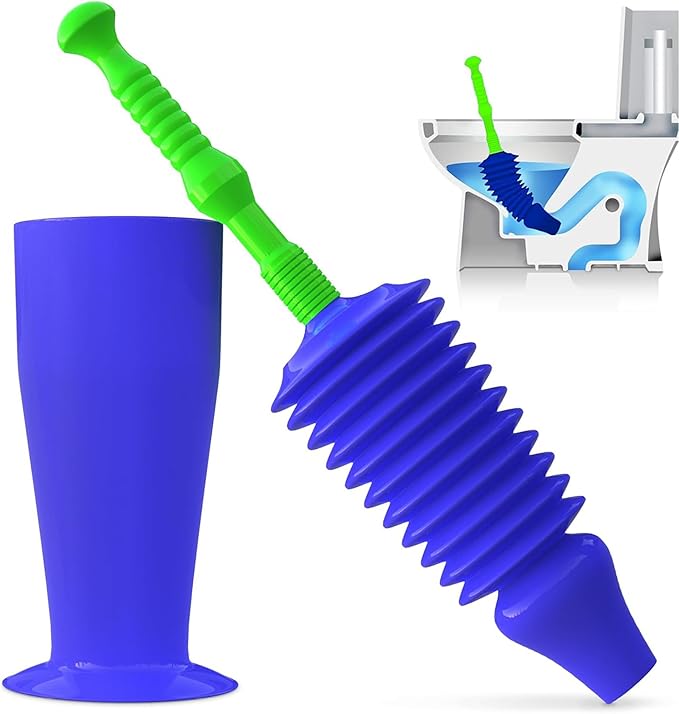 Luigi's Toilet Plunger - Unclogger Plungers for Bathroom - Heavy Duty Clog Remover with Effective Unblocker Bellows Design - Remover Tool to Unblock Toilet Blockage - Blue