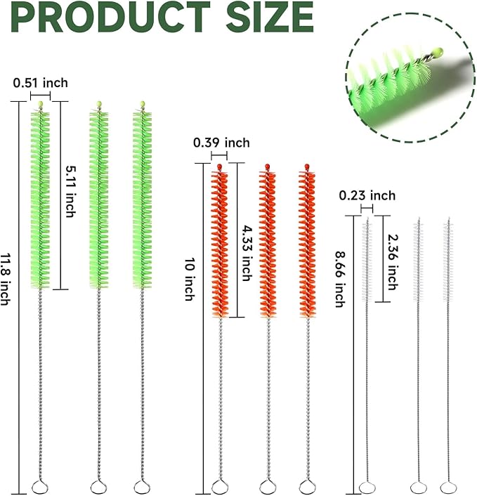 KLeXiC 9PCS Reusable Long Colored Straw Cleaner Brush Set 12" Bendable,Capable of Cleaning Various Metal, Silicone, Plastic, Bamboo,Glass Straws Tubes Diameters Ranging from 4-16mm