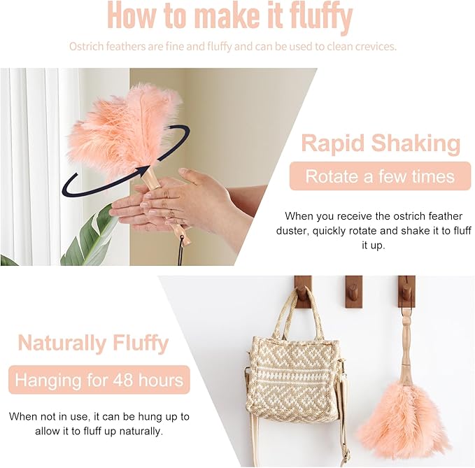 MehelloFeather Ostrich Feather Duster 12 Inch Handheld Duster Supplies, Wooden Handle Feather Duster for Cleaning Keyboard Home Car Office (Champagne 10Pcs)