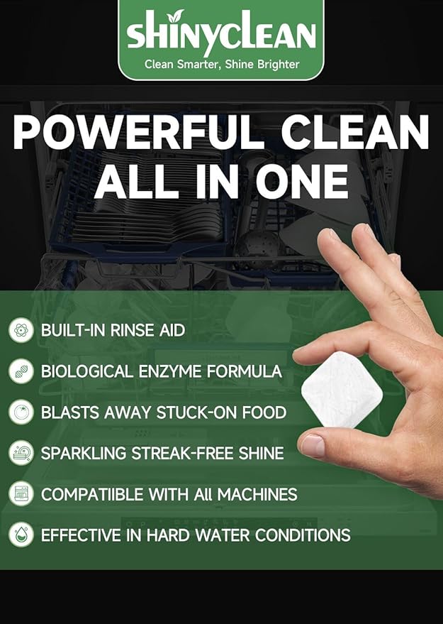 Dishwasher Detergent Tablets with Built-in Rinse Aid | All-in-1 Plant-Based Pods | Fragrance & Dye Free | Natural & Phosphate-Free | Biodegradable & No Unwrapping Needed | 62 Count