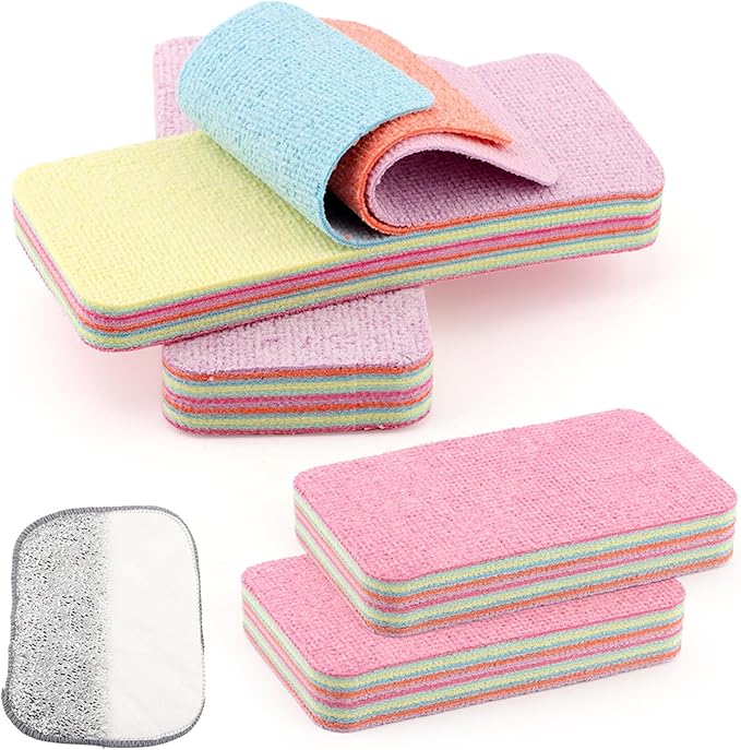 4 Pack 12-Layer Peelable Microfiber Sponges – Ultra Absorbent Reusable Cleaning Pads for Kitchen & Household Cleaning