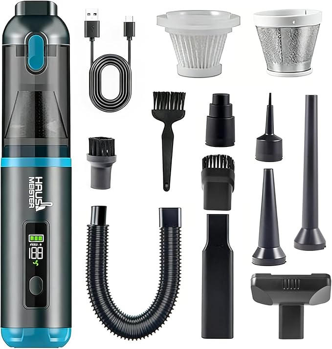 HAUSMEISTER Airflex One Cordless Car Vacuum 16000Pa, 4-in-1 Handheld Vacuum with Air Duster & Inflator, Portable Mini Vac for Car Detailing, Pet Hair, Keyboard Cleaning