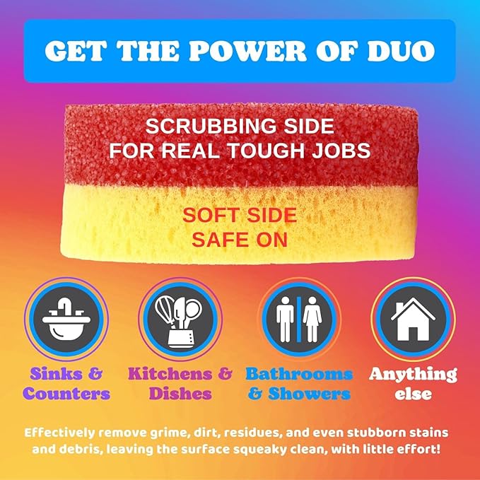 The Original Smiling Handle for Scrub Daddy (Reg. TM) Sponge and Scrub Moji Sponge (White Handle) & 3 Scrub Moji DUO's