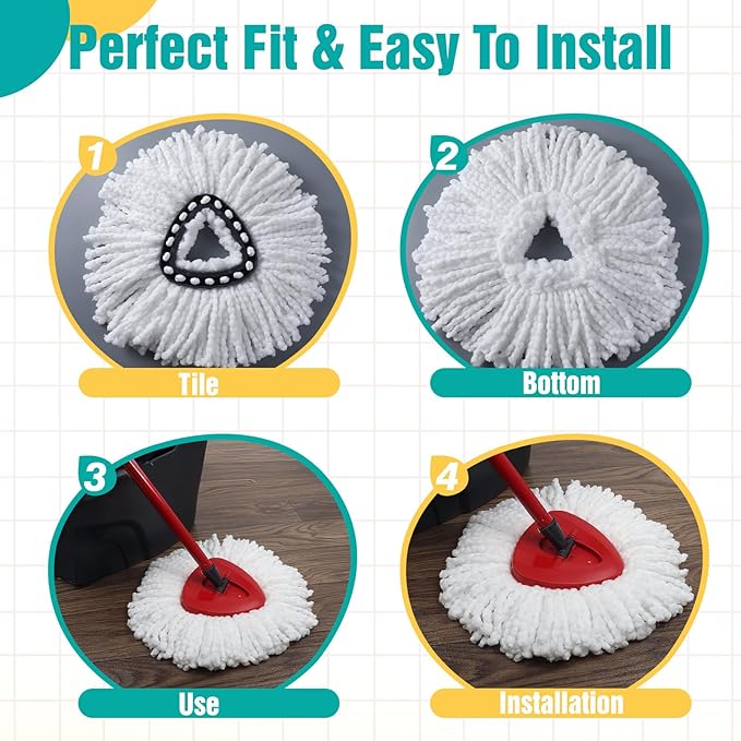 COMNICO 16 Pcs Spin Mop Replacement Heads, Microfiber Mop Replace Head White Large Deep Clean Refills Spin Mops for Easy House Cleaning Floor Mopping