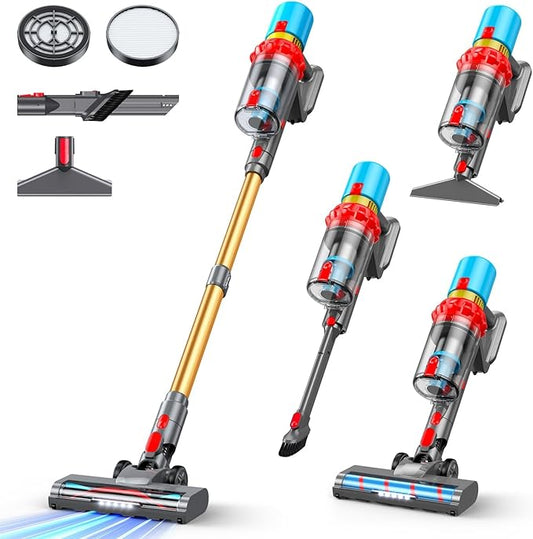 KZJKZJ Cordless Vacuum Cleaner, 550W 70Mins Powerful Suction Stick Vacuum, Anti-Tangle, Lightweight Vacuum Cleaner for Home, Rechargeable Vacuum Cordless for Hard Floor/Carpet/Pet Hair, LED Screen