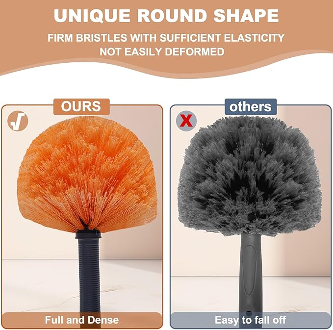 2 Pack Orange Twist-On Cobweb Duster Head Brush, Fits Standard 3/4 inch Threaded Poles, Attachment Brush, Spider Web Duster for Outdoor & Indoor Cleaning