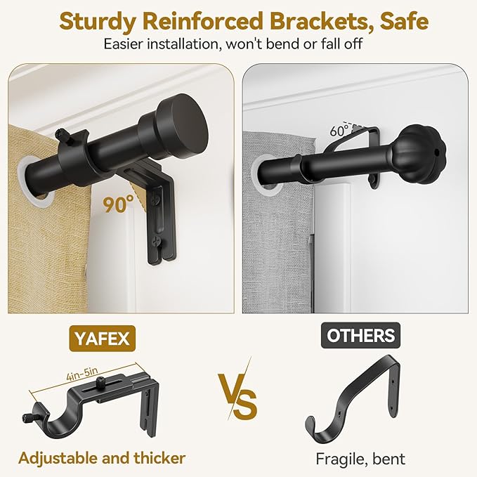 Curtain Rod 32-118 Inch, Heavy Duty 1 Inch Adjustable Curtain Rods for Windows, Black Long Window Treatment Rods, Modern Design, Easy Installation