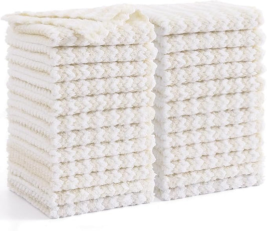 Homaxy 24 Pack Kitchen Dish Cloths, Ultra Soft and Absorbent Dish Towels, Reusable Fast Drying Microfiber Cleaning Cloth, Coral Velvet Wave Design No-lint, 10 x 10 inches, Beige