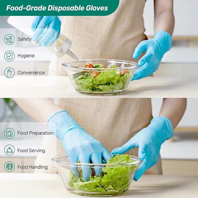 Kebada Nitrile Gloves D1, Nitrile Disposable Gloves for Cleaning, Food Prep, Industrial Grade, Non-Sterile, Food Safe, Powder & Latex Free, Touchscreen, Blue, 100 Count, Small (Made in Vietnam)