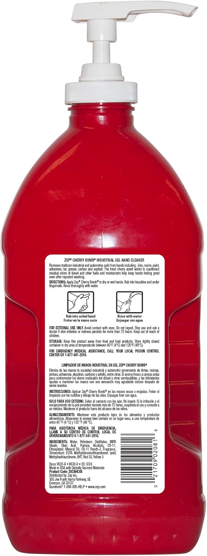 Zep Cherry Bomb Hand Cleaner 48 oz (Case of 4) - Volcanic Rock and Emollients - Perfect for mechanics and DIY'ers