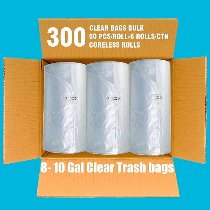 BEIDOU-PAC Trash Bags 8-10 Gallon, 300 Count Bulk, Clear Plastic Recycling Bags, Multi-purpose Garbage Bags Can Liners for Business Home Kitchen Commercial and Industrial