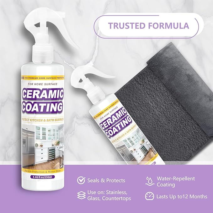 Ceramic Coating Spray for Kitchen Appliances & Stainless Steel – Fingerprint Resistant Cleaner & Sealer for Sinks, Fridges, Stoves – Easy Cleaning & Long-Lasting Multi-Surface Shine 17.32oz
