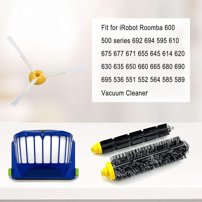 Replacement Accessories Kit for iRobot Roomba 600 Series 694 675 692 676 695 677 671 655 645 690 680 660 650 620 614 & 500 Series 595 585 564 robot 3 Bristle & 3 Beater Brush 8 Filter 8 Side Brush