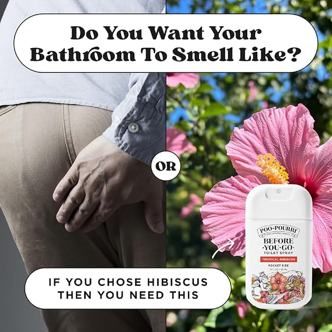 Poo-Pourri Before-You-Go Pocket Toilet Spray, Travel Essentials, Tropical Hibiscus, 1 Fl Oz, Up to 50 Uses, On-The-Go Bathroom Odor Deodorizer with Essential Oils, TSA Approved Size, Hibiscus, Apricot