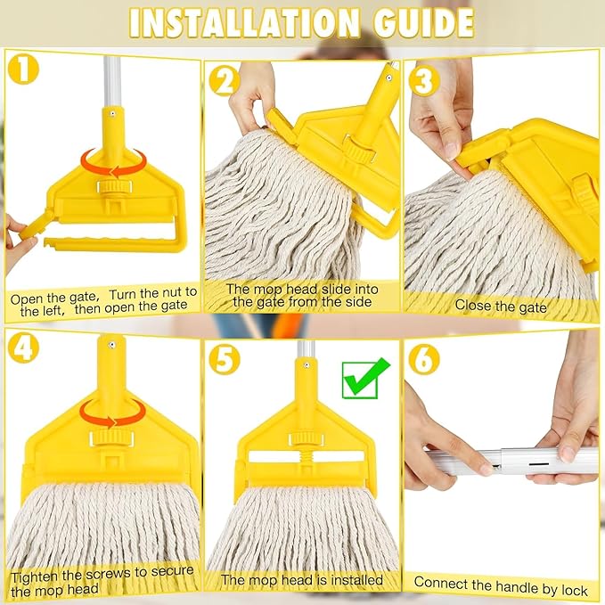 Commercial Industrial Mop Heavy Duty with 3 Replacement Head,Looped-End String Wet Mops with Long Handle for Floor Cleaning, Cotton Mop for Home Garage Office Workshop Warehouse Concrete Floor