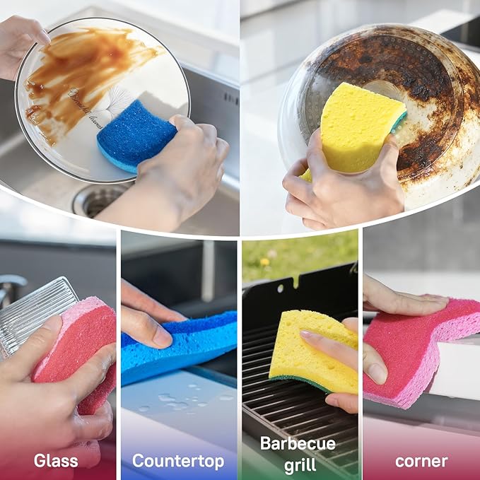 ECLINSO 9 Pack 3-in-1 Scrub Sponge Variety Pack, Zero Scratch + Delicate Clean + Heavy Duty Sponges, Multi-Surface Safe Cleaning Tools for Kitchen, Bathroom & Household Use