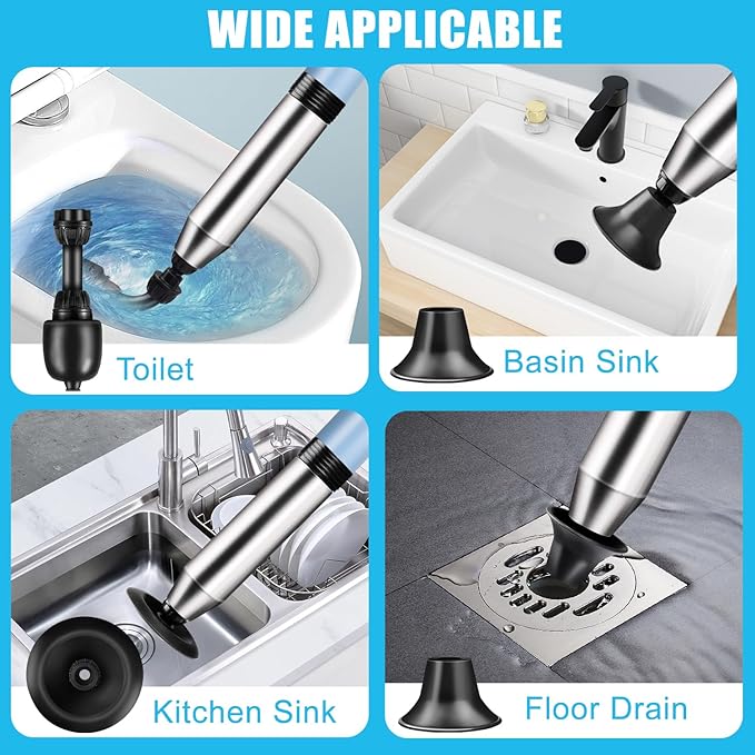 WOHPW Electric Toilet Plunger - Fast Unclogging Power with High Pressure Air Technology for Clogged Toilets, Sinks, Showers, Bathtubs and Pipes, Heavy Duty Home Drain Unclogger Kit