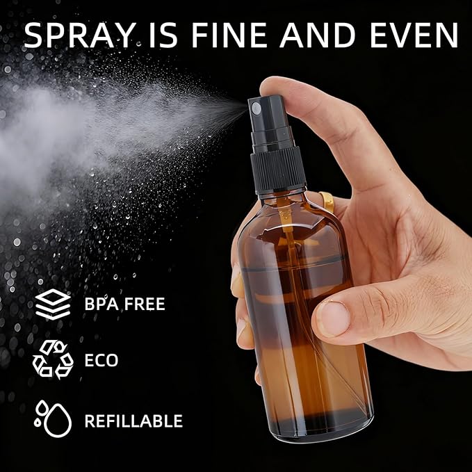 Body Oil Spray Bottle,4 Pack Amber Glass Fine Mist Spray Bottle For Body Oil,100ML(3OZ)