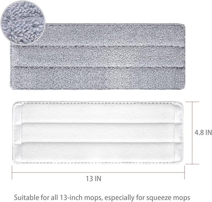 Microfiber Mop Replacement Pads Compatible with Joymoop or Squeeze Mop Bucket Set, Joymoop Mop Replacement Pads, 13" x 4.9" Washable Mop Pads/Head/Refill for Floor Cleaning (3 Pack)