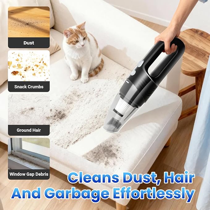 Loeeosu Handheld Vacuum Cordless Car Vacuum Cleaner 11000PA High Power Portable 1.4lbs Lightweight Rechargeable with 2 Filter Multi-Nozzles for Home Office Pet Hair Dust