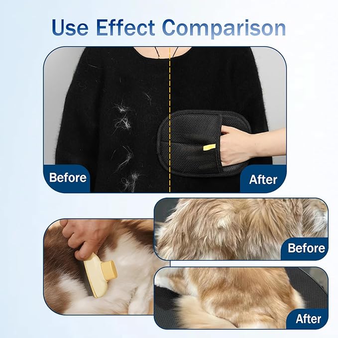 JHHJMEOW 2Pcs Pet Hair Removal Glove with Pet Comb, Cat & Dog Reusable Electrostatic Pet Hair Remover Grooming Gloves for Couch,Furniture,Carpet,Car Seat