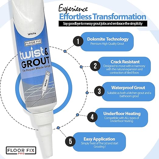 Floor-Fix Pro - Twist & Grout Repair Kit - Premixed & Waterproof Fast Tile Grout Reviver - Bathroom, Shower, Kitchen (Dark Gray, 8.8 fl oz)