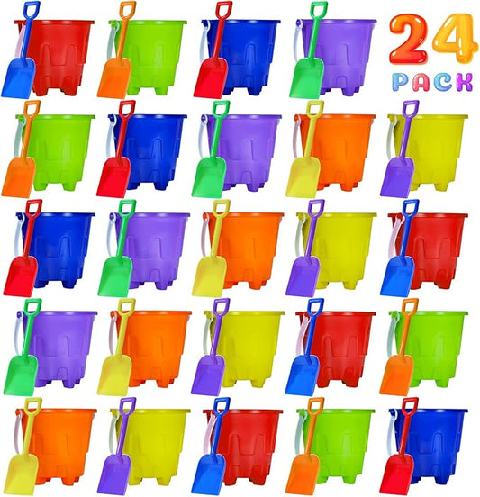 5 Inch Sand Castles Beach Buckets and Shovel Set,Sand Bucket Water Bucket for Beach Fun Great Summer Party Accessory（24 Shovels and 24 Pail Buckets）