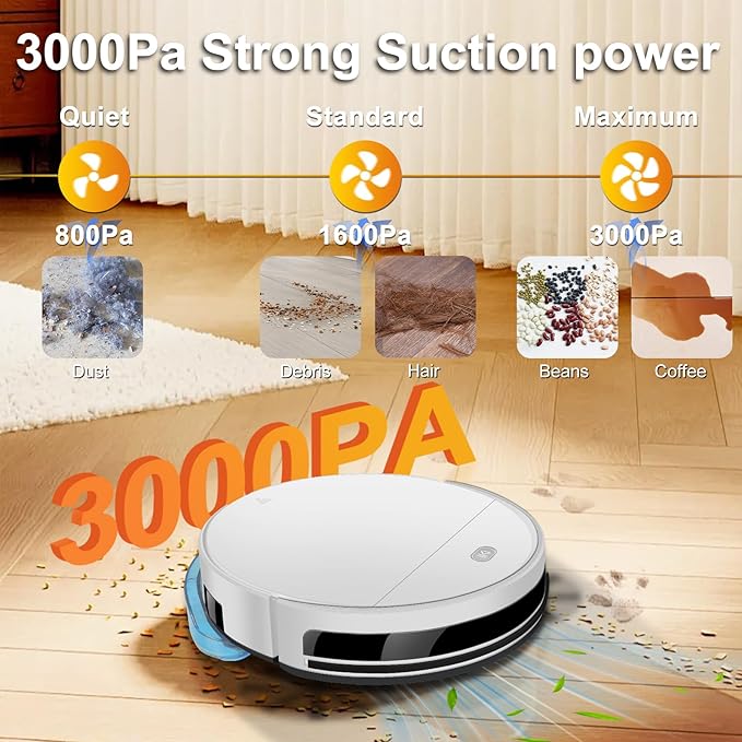 Robot Vacuum and Mop Super Thin 2 in 1 Robotic Vacuum Cleaner Up to 4500Pa Suction with Schedule Clean Mute Super Remote Control/App/Voice utomatic Recharge Ideal for Pet Hair Vacuums All Floors
