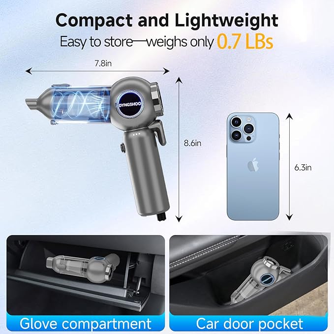 LOQFGDW Handheld Car Vacuum Portable Cordless（Equipped with a one-Touch Window Breaker and Seatbelt Cutter ） Car Vacuum Cleaner with 25000Pa Ultra-Strong Suction,Design for Drivers (Silver Gray)