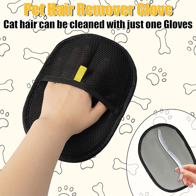 LLMSIX 2PCS Pet Hair Removal Glove for Cats Dogs Pet Hair Grooming Glove Reusable Pet Hair Removal Tool for Sofas Carpet Furniture Car Seat Bedding