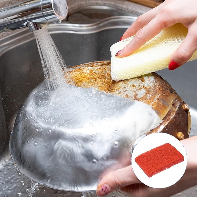 METALLIXITY Scouring Pad (15 x 10cm/6"x 4") 5pcs, Kitchen Dishwashing Sponge, Non-Scratch Cleaning Sponges Scrub Sponges - for Pots, Pans, Dishes, Utensils, Red